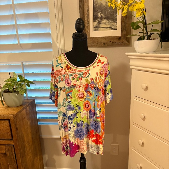 Johnny Was THE JANIE FAVORITE SHORT SLEEVE CREW NECK SWING TEE 3X - Picture 1 of 11